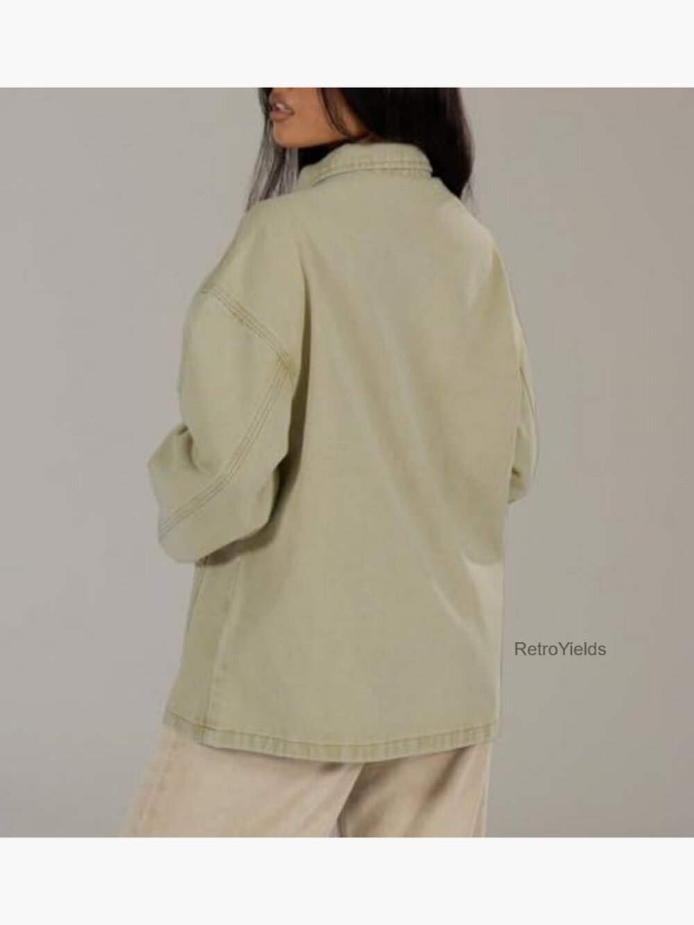 Oversized Cargo Button Down Shacket Denim Jacket with Pockets - Picture 4 of 7